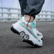 Roller Skates for Women Men, Shoes with Wheels for Girls, Kick Rollers Shoes Retractable for Boys, Adult Parkour Quad Roller Shoes, Inline Skates Childrens Outdoor Skates