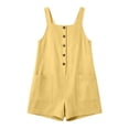 thumbnail image 5 of cfhntfmh Summer Rompers for Women Casual Loose Fit Shorts Square Neck Sleeveless Button Jumpsuits Summer Vacation Clothes, 5 of 6