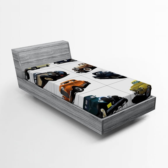 Ambesonne Retro Fitted Sheet, Vintage Cars Realist Print, Twin Size, Multicolor