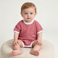 thumbnail image 2 of Juorvia 0-18m Crawling Romper Bodysuit Summer Short Sleeve Crew Neck Ribbed Snap Crotch Color Spliced(6-9 Months,Watermelon Red), 2 of 6