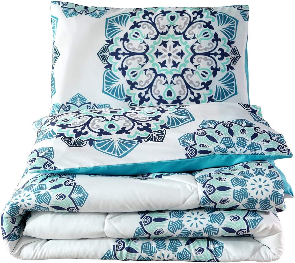 NTBED Bohemian 3-Pieces Teal Aqua Blue Mandala Comforter Bedding Sets, Queen