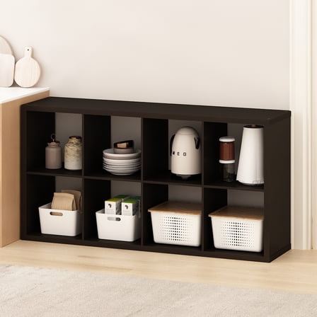 Furinno HERMITE 8 Cube Kitchen Island with Storage Bakers Rack in Black Oak
