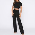 thumbnail image 3 of Fajas Conjunto de pantalones cortos para mujer Conjunto de pantalones de pierna ancha con tops de manga corta informales (Negro M) Cgtredaw Negro T M para Mujer, 3 of 6