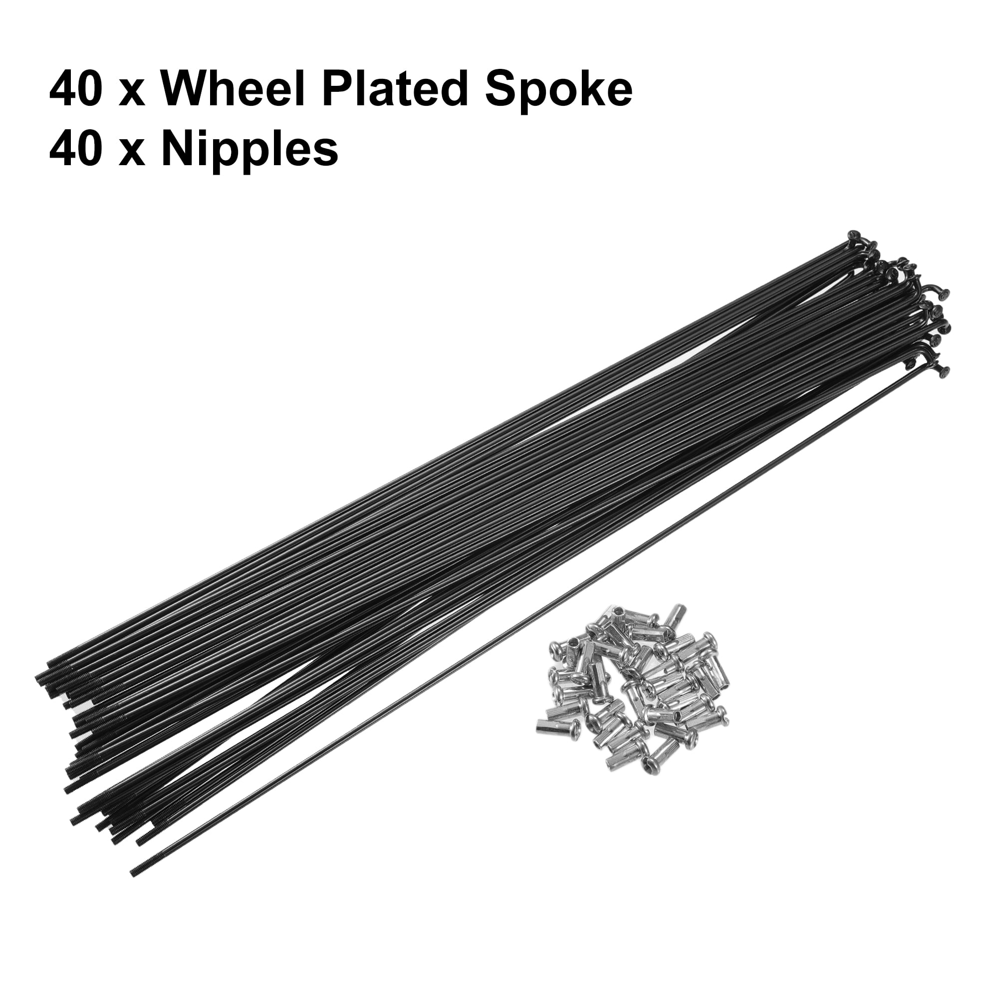 Unique Bargains 40Pcs Bicycle Steel Spokes 13G Bike Spoke with Nipples Black 11.42"