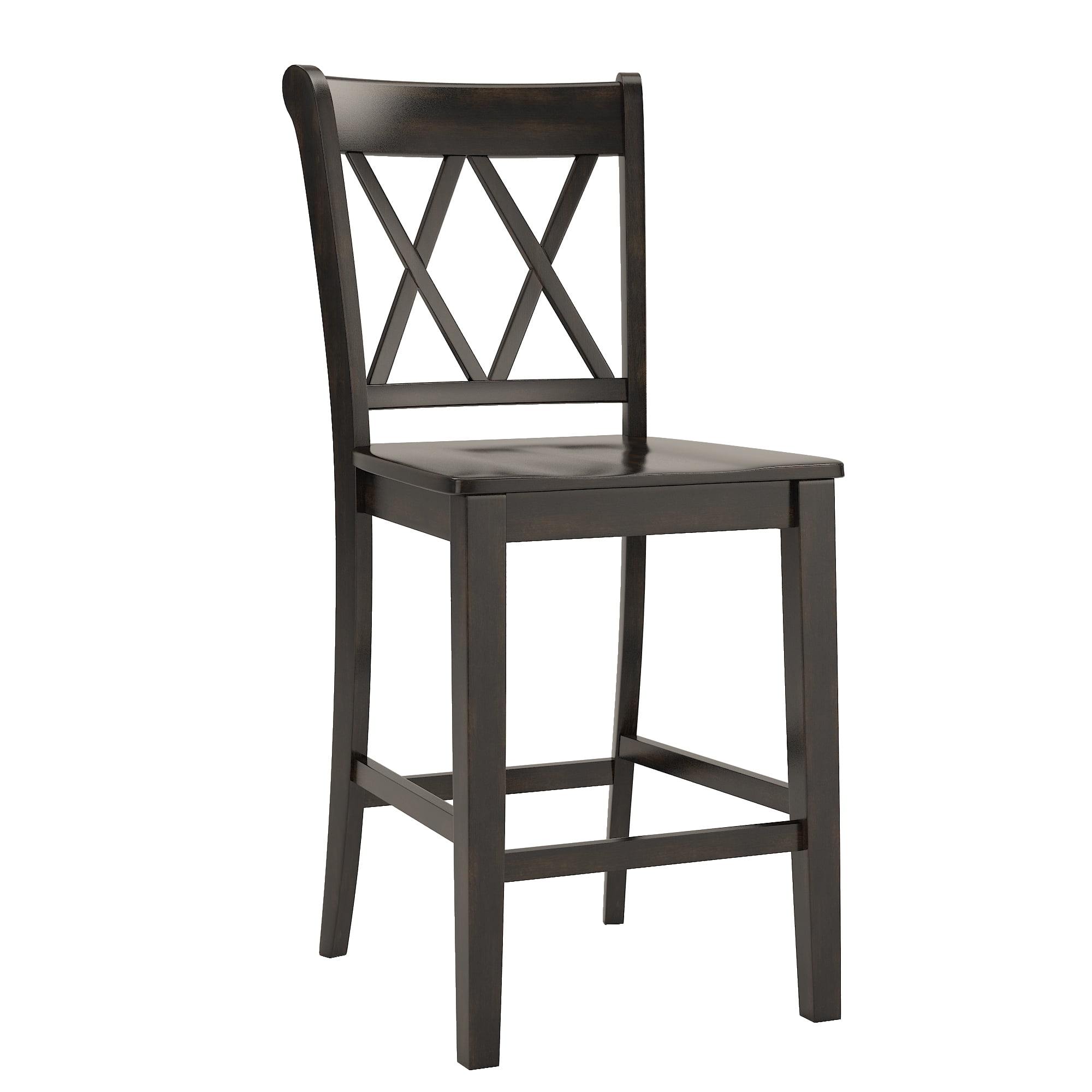 Weston Home Farmhouse Vintage Double X Solid Wood Counter Height Chair, Set of 2, Antique Black