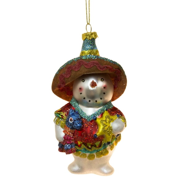 5 Inch Blown Glass Mariachi Snowman with Pinata Ornament