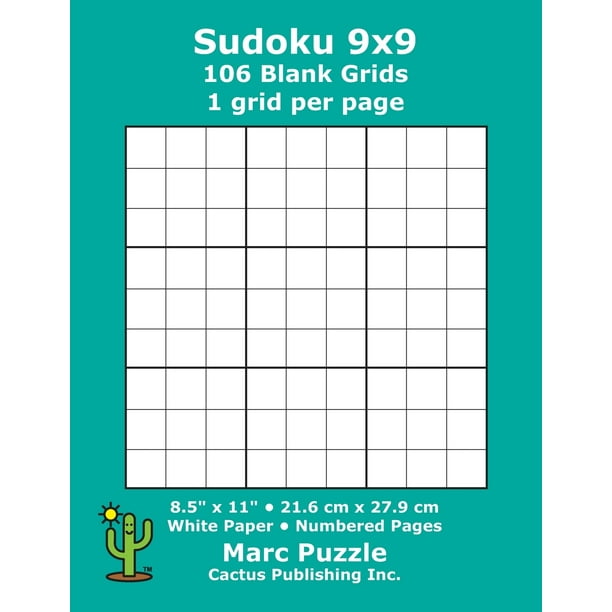 sudoku 9x9 106 blank grids 1 grid per page 8 5 x 11 216 x 279 mm white paper page numbers number place su doku nanpure 9 x 9 puzzle template boards paperback walmart com