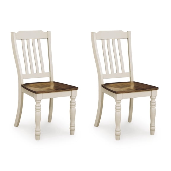 Signature Design by Ashley Waverun Dining Chair Set, Set of 2, Antique White/Brown, Farmhouse Slat-Back Dining Chairs with Solid Wood Frame