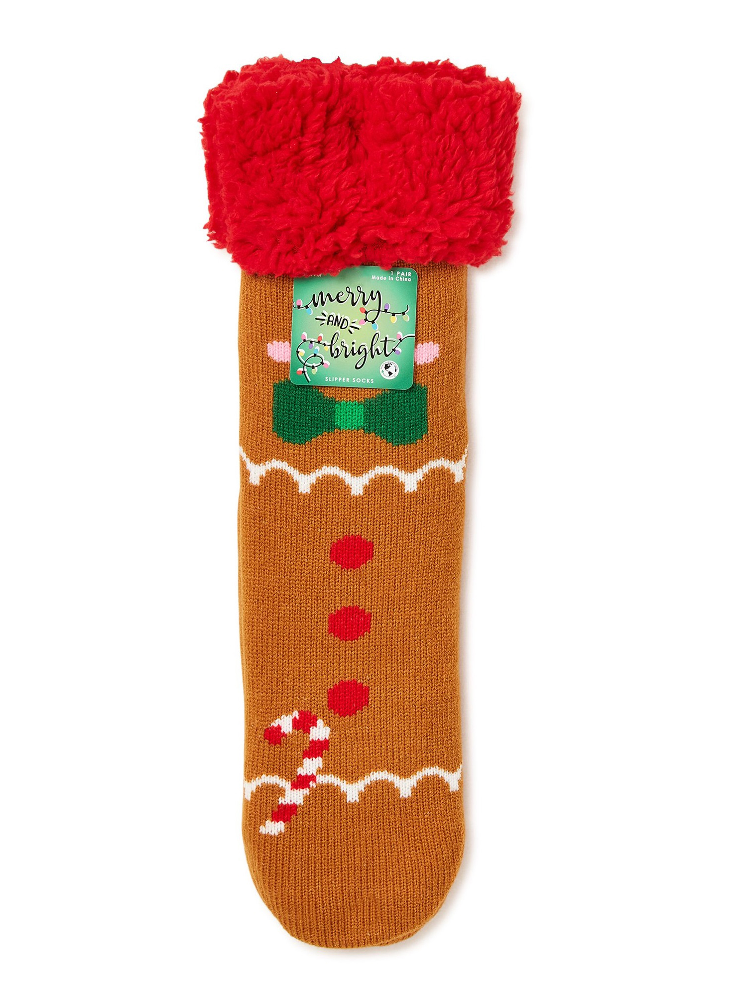 Holiday Women's Long Cozy Warmer Gingerbread Slipper Socks, 1-Pack