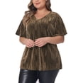 thumbnail image 2 of DARING DIVA Women's Plus Metallic V Neck Party Top 1X Gold, 2 of 6