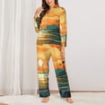 thumbnail image 2 of Yiaed Tropical Sunset Paradise Print Pajamas Women's Long Sleeve Sleepwear Soft Button Down Loungewear Pjs Lounge Set Nightwear Womens Pajama Pants-Medium, 2 of 7
