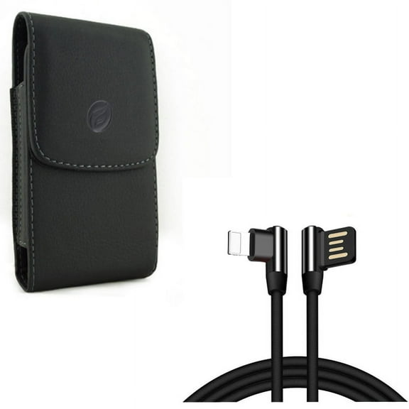Holster Leather Case Belt Clip w Charger Cord 10ft Angle USB Cable for iPhone XS,X,8,7,6S,6,11 Pro Models