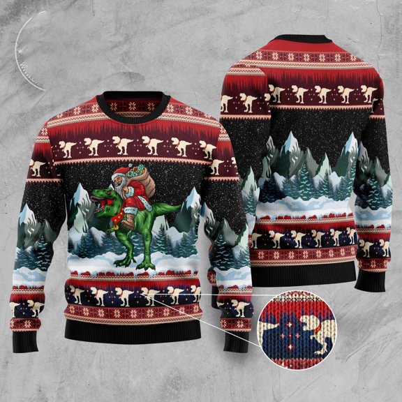 T-Rex Santa Claus Ugly Christmas Sweater, Christmas Sweater, Ugly Sweater, Funny Xmas Sweaters