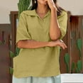 thumbnail image 2 of Womens Summer Casual Linen Shirts Short Sleeve Solid V-Neck T Shirts Tops Loose Comfy Basic Blouses Tunic Tees Tops, 2 of 7