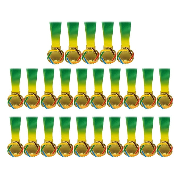 25x Medallas de premio Premios de recompensa Reconocimiento de metal con cinta para el cuello Medallas de ganador Color dorado