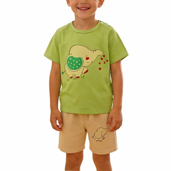 NAISIBABY Boys Outfit Sets, Graphic Short Sleeve Tees and Shorts Cotton Summer Casual Clothes 2-Piece Green Size 6-7