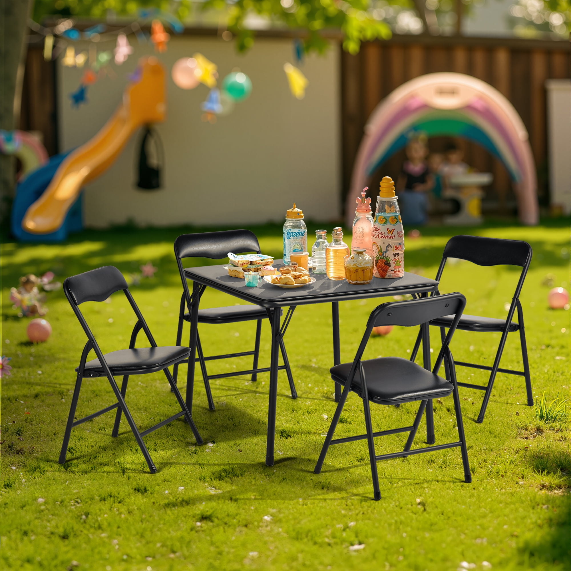 Homy Casa Kids Picnic Table Set of 3, Foldable Table and Chairs for Outdoor & Indoor Play, Black