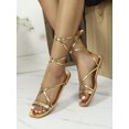 thumbnail image 3 of Women's Fashionable Casual Gold Strappy Flat Sandals For Hot Summer, 3 of 4