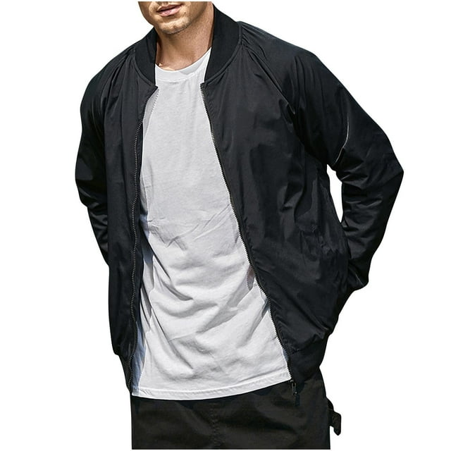 Ohufall Mens Athletic Full Zipper Coat Jacket Fall Front Open Stand Collar Jackets Solid Color Men's Long Sleeve Running Sports Jackets with Pockets