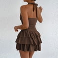 thumbnail image 6 of Levmjia Women Mini Dress Sleeveless Hanging Neck Solid Color Bodycon Stretchy Slim Ruffle Hem Cocktail Party Dress Vacation Dating, 6 of 6