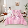 thumbnail image 4 of Manfei Girls Pink Ribbon Bowknot Bedding Comforter Set 2pcs,Geometric Stripes Twin Comforter Sets Microfiber,Dreamy Princess Breathable Bedding Set,Microfiber Bedroom Decor,Reversible, 4 of 8