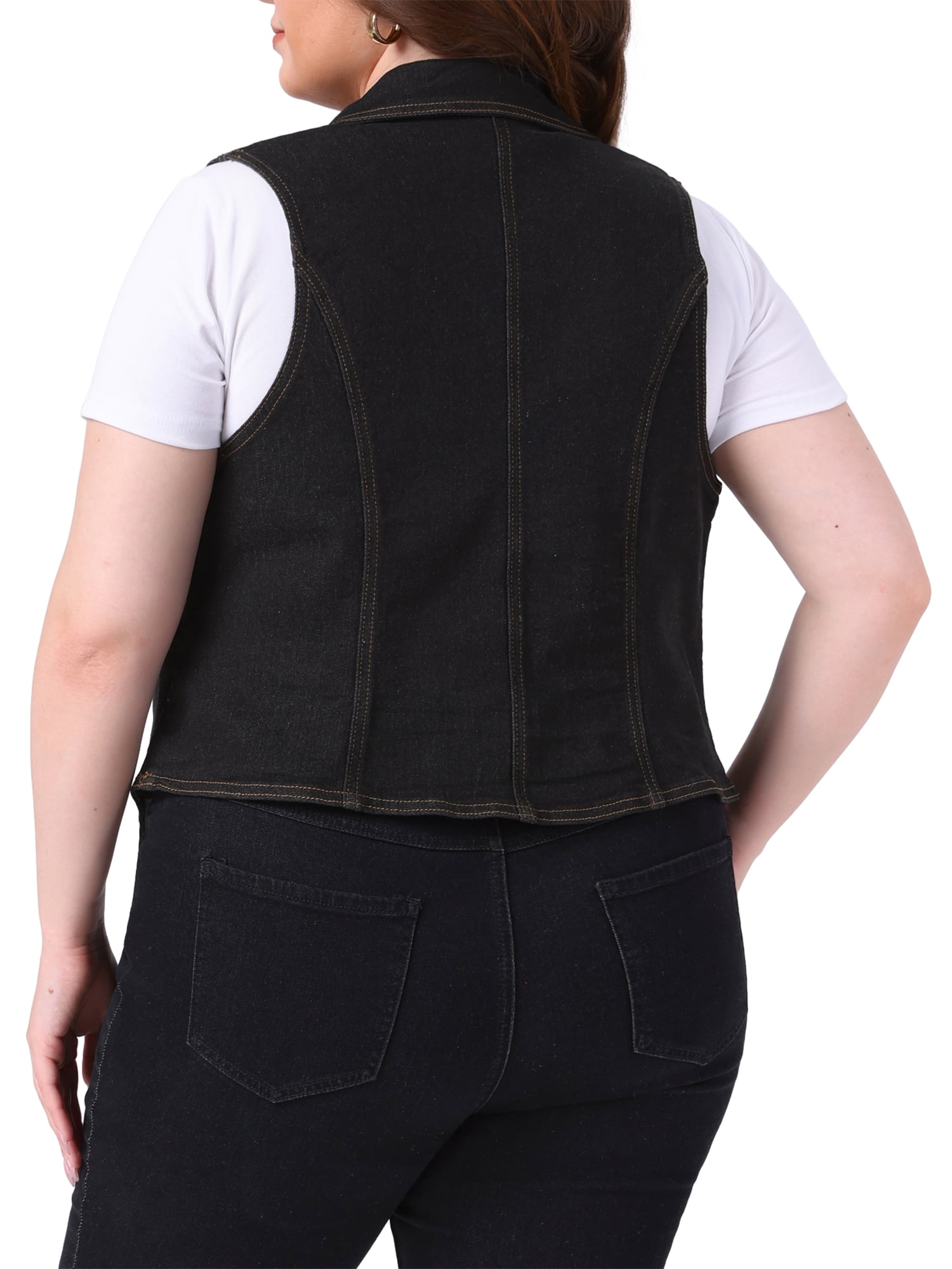 DARING DIVA Women's Plus Size Lapel Sleeveless Waistcoat Jean Vest Jacket 2X Black