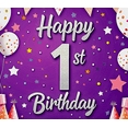 thumbnail image 4 of Purple Backdrop Banner with Glittery Happy 1st Birthday Text Balloons Gifts and Star Elements Birthday Party Decoration Photography Props Party Supplies, 4 of 8