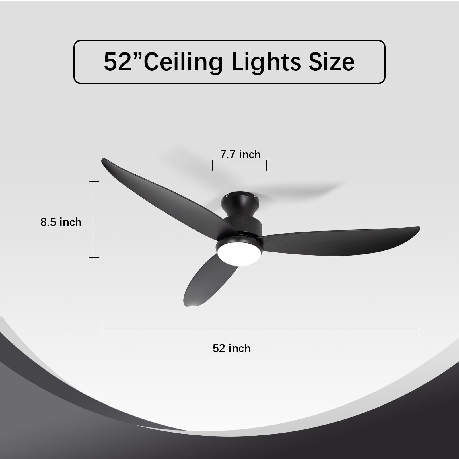 Wozzio Modern Black Ceiling Fan 52'' Modern Black Ceiling Fan - 3 Blades, 6 Speeds, With Light With Remote Control, Noiseless Reversible DC Motor, Indoor Outdoor, Flush Mount