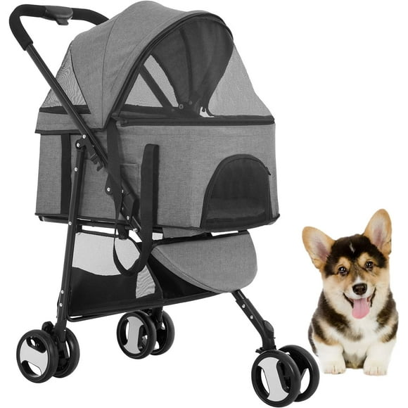 BestPet Pet Stroller Premium 3-in-1 Multifunction Dog Cat Jogger Stroller for Medium Small Dogs Cats Folding Lightweight Travel Stroller with Detachable Carrier (Grey, 3 Wheels)