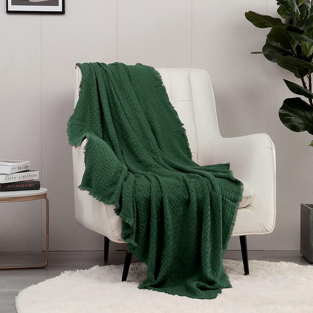 CREVENT Manta de Punto Boho para Sofá Silla Cama Decoración del Hogar (50''X60'' Verde)