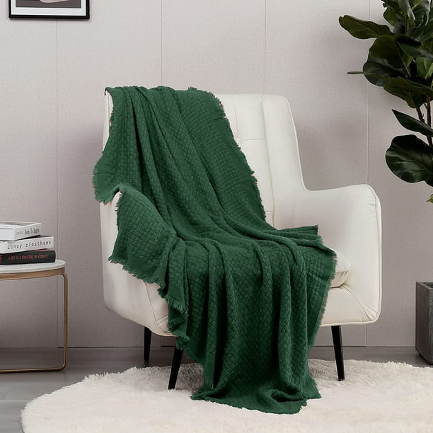 CREVENT Manta de Punto Boho para Sofá Silla Cama Decoración del Hogar (50''X60'' Verde)