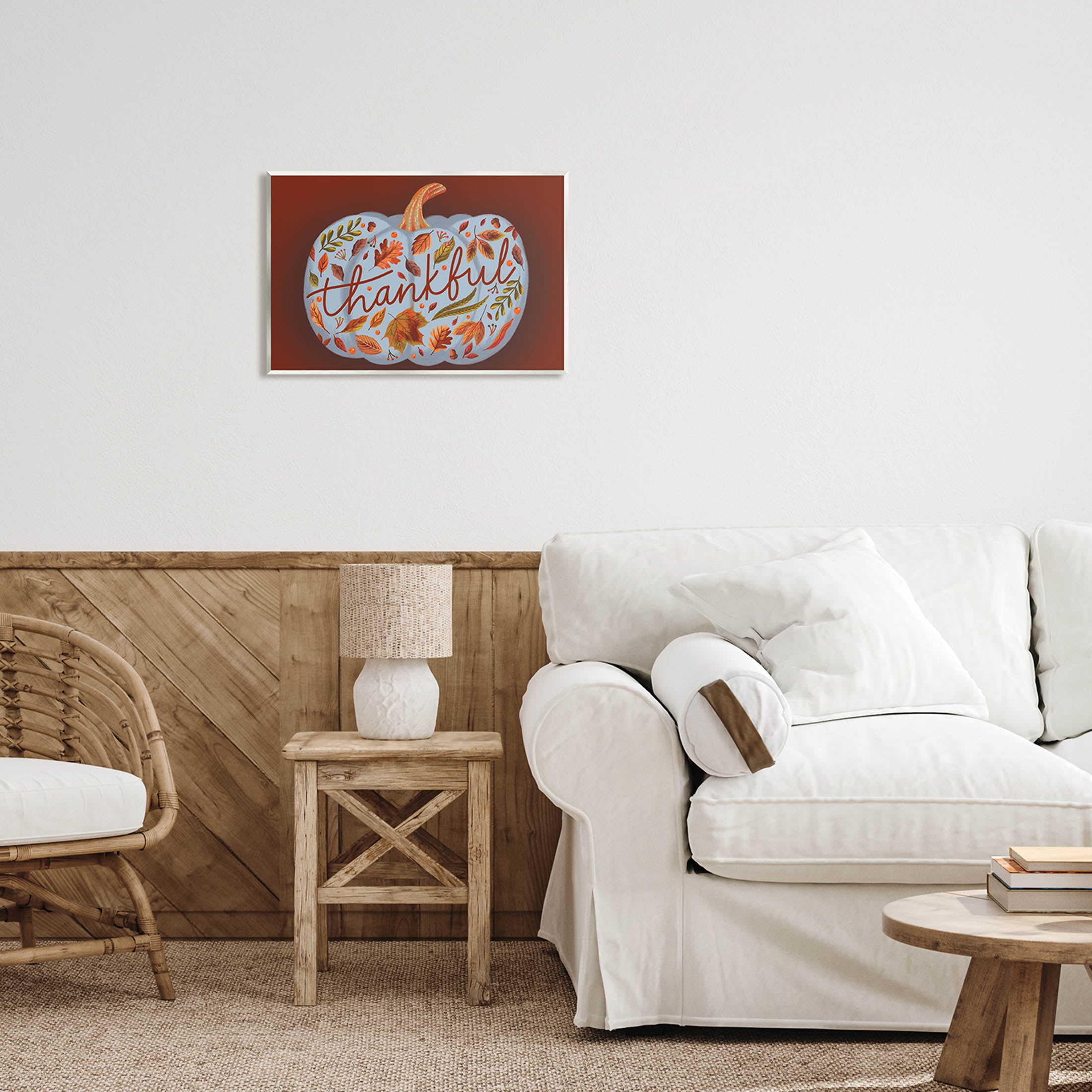 Thankful Leaf Patterned Pumpkin Holiday Graphic Art Unframed Art Print Wall Art
