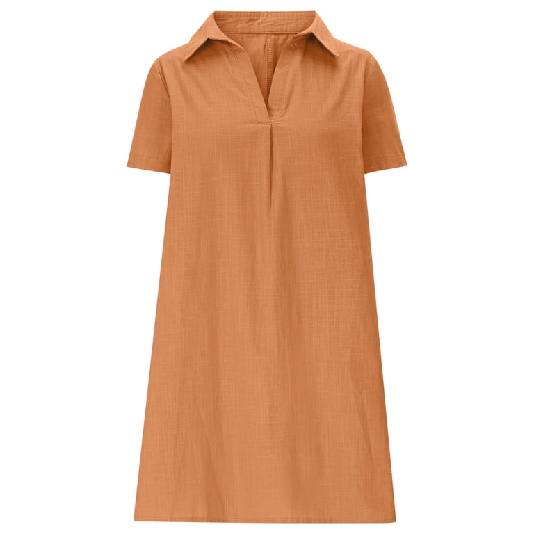 XWSHYW Dresses for Women Summer Solid Color V-Neck Mid-Length Dress Quick Dry Slim Fit Short Sleeve Dresses, Women's, Size: XL:US(10), Orange