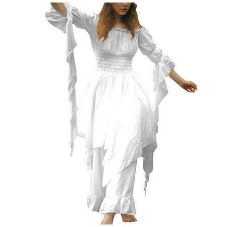 

ZMHEGW Winter Dresses For Women 2022 Trumpet Sleeve Irish Shirtwith Corset Traditionalcosplay Gothic Retro Long Sleeve Corset Dress