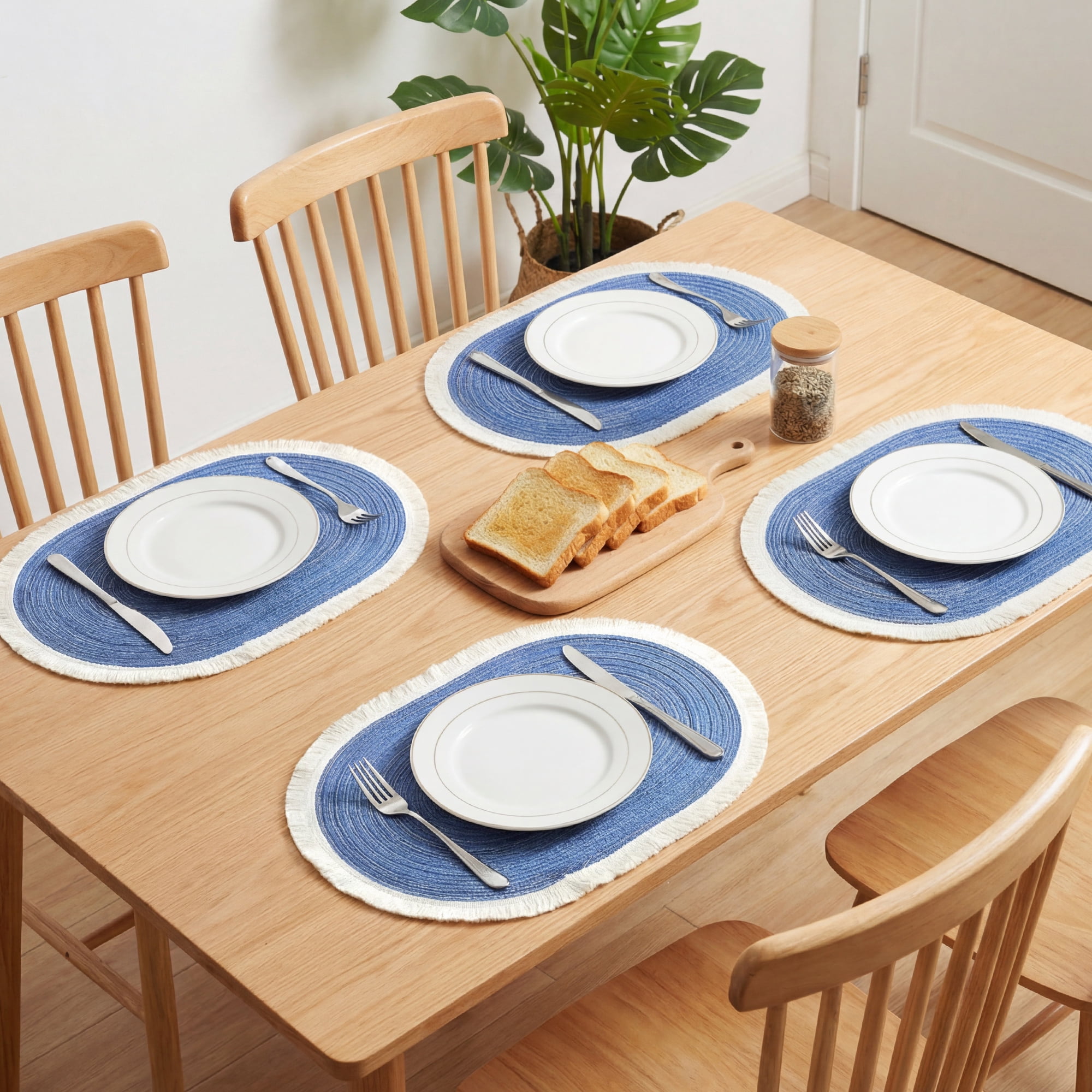 Unique Bargains Farmhouse Placemats 6pcs Woven Placemats Blue 17.7"x11.8"