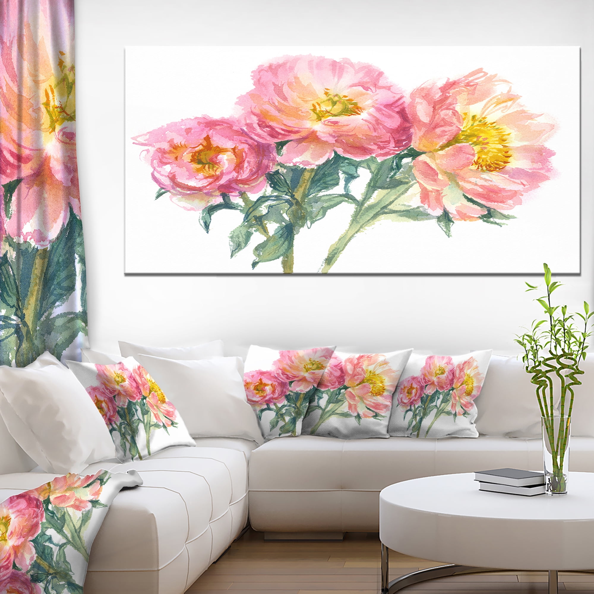 bouquet of pink peony watercolor flower artwork on canvas