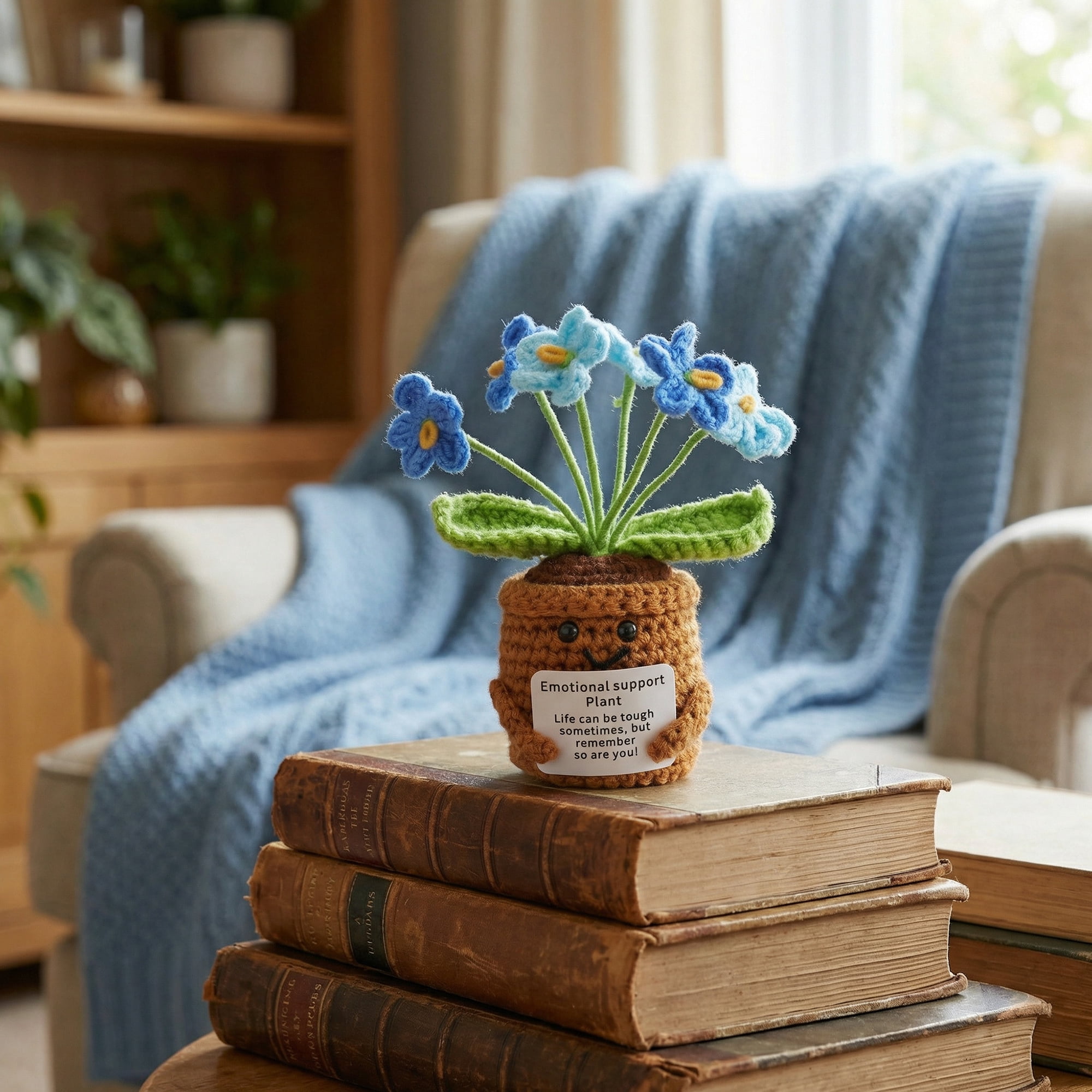 Unique Bargains Handmade Crochet Forget-Me-Not Knitted Plant Blue 4.3inch