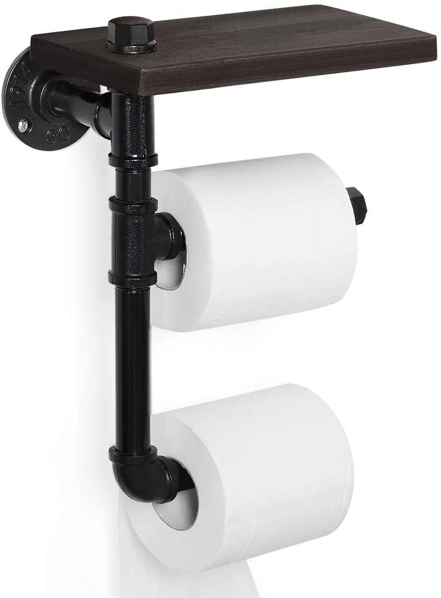 Oumilen Wall Mounted Paper Towel Holder with Wood Shelf, Light Brown