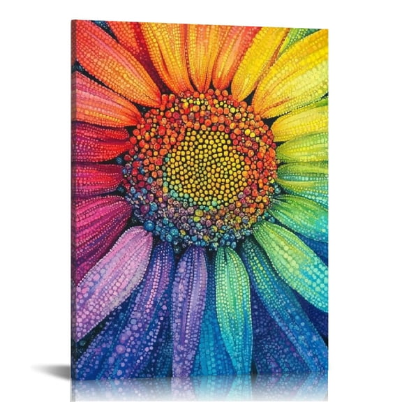 RKSupls Rainbow Dot Art Sunflower Canvas Wall Art, Canvas Prints Wall Art for Living Room Bedroom Entryway Office, Art Print Painting for Home Decor