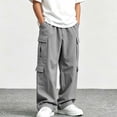 thumbnail image 4 of BXJX Boys Cargo Pants, Hiking Elastic Waist Multi‑Pocket Wide Leg Outdoor Pants for Fall Winter Gray Size 5-6 T, 4 of 8