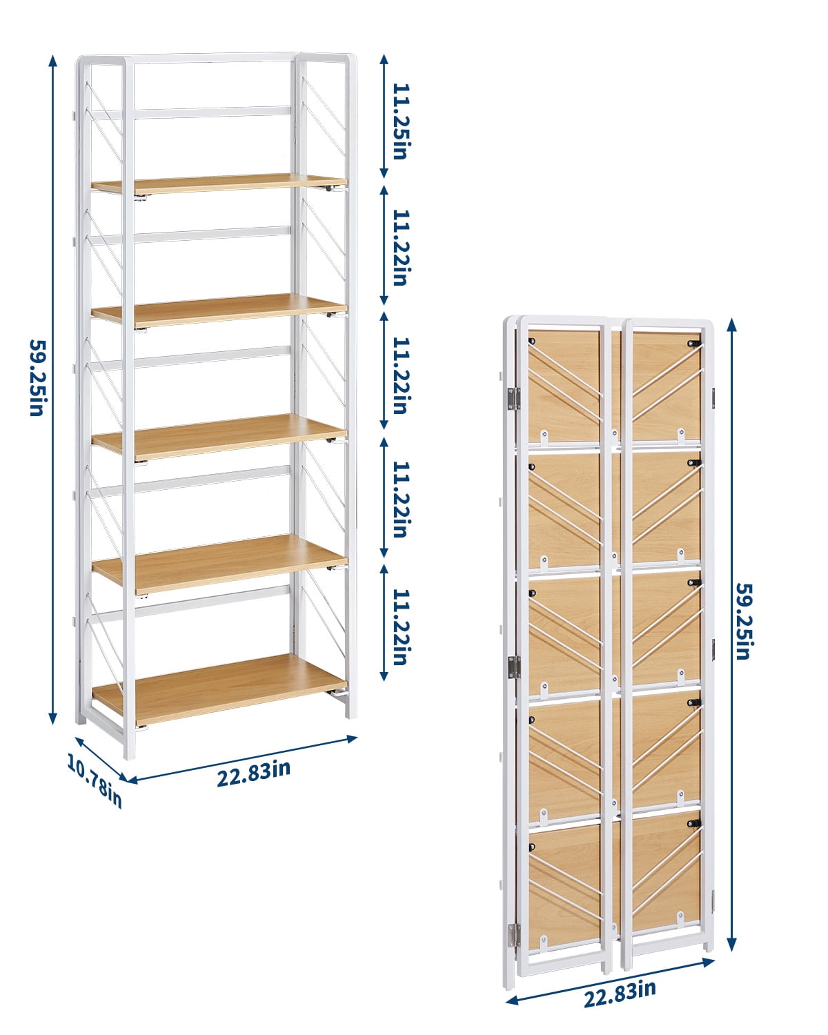 No-Assembly Bookcase,5-Tier Folding Bookshelf, Vintage Storage Shelves,Standing Racks Display Organizer for Home,Office