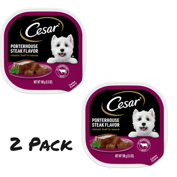 ( 2 Pack ) Cesar Classic Loaf in Sauce Porterhouse Steak Wet Dog Food, 3.5 oz Tray