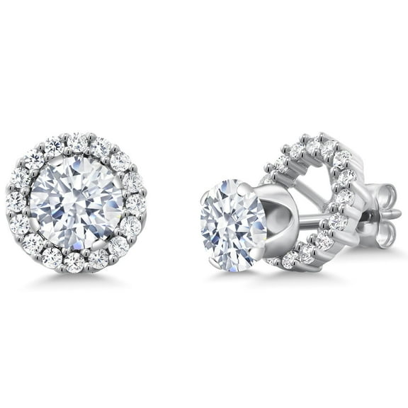 Gem Stone King 925 Sterling Silver Halo Stud Earrings Set with Round White Zirconia and Detachable Jackets