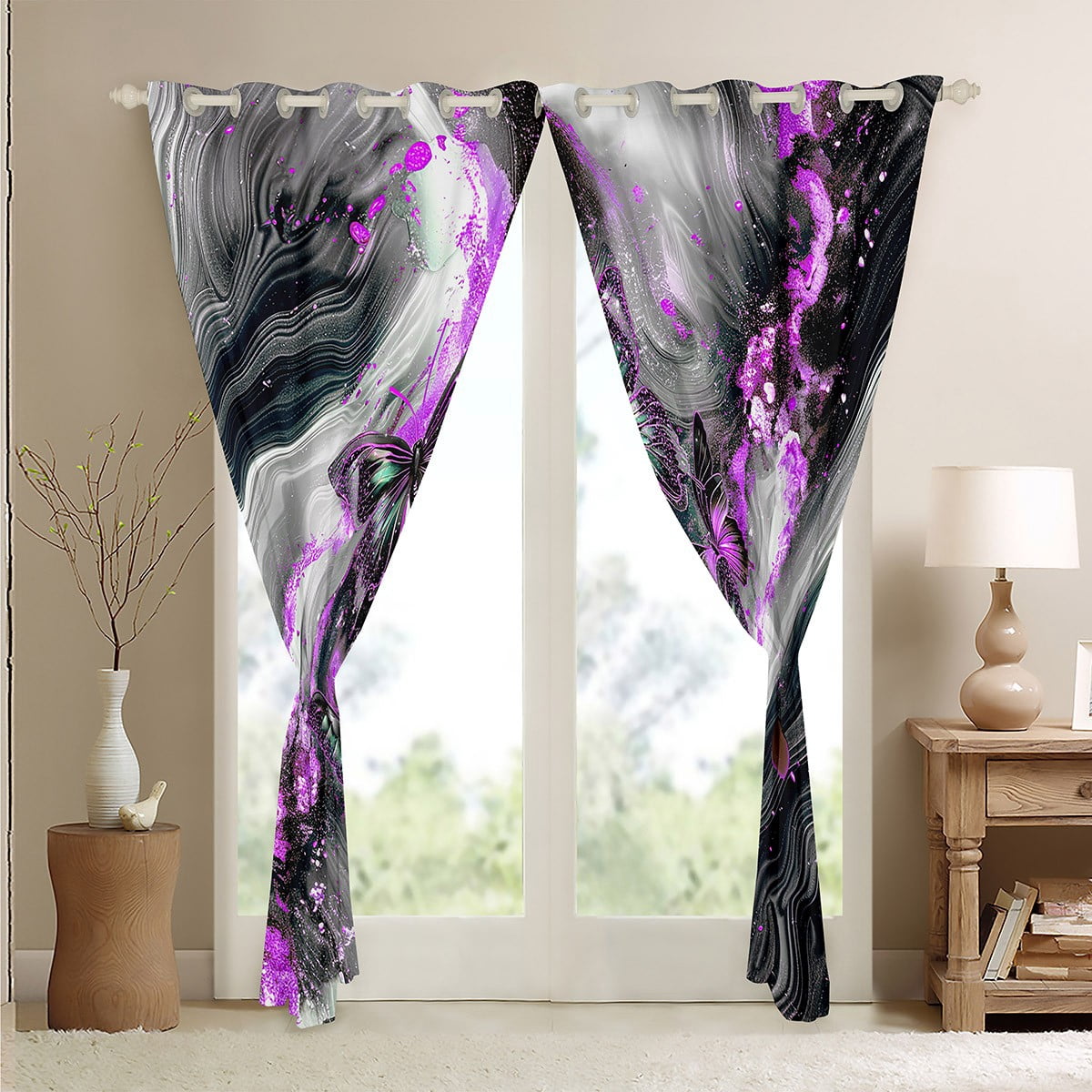 Black Marble 30%-50% Blackout Curtains Teal Butterfly Curtains,Lilac Marbling Curtains & Drapes 2 Panels 38"Wx54"L