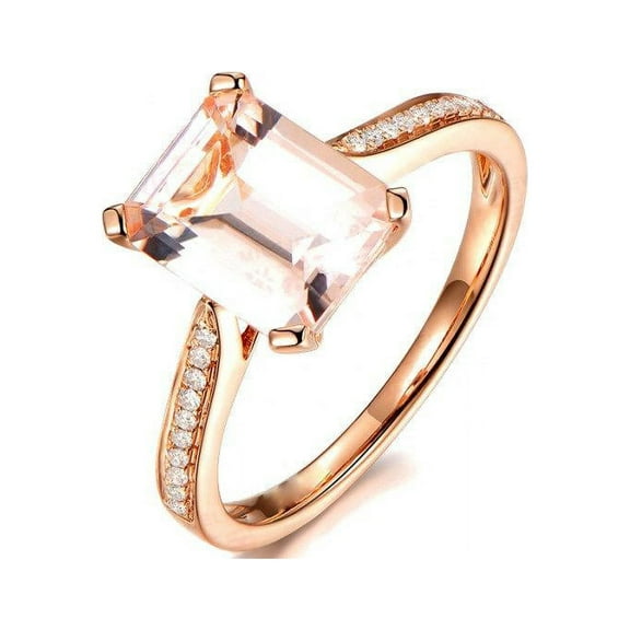 1.50 Carat emerald cut Morganite and Diamond Engagement Ring in 14k Rose Gold morganite & diamond engagement ring