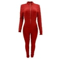 thumbnail image 6 of SMihono Bubble Texture Workout Jumpsuit for Women Zip Up Stand Collar Bodycon Romper Fashion Trendy One Piece Long Bodysuit Red 6, 6 of 6