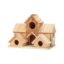 Hxlazmoo Solid Wood Hummingbird Birdhouse with 6-Room Design, Easy-Clean Doors & Dual Mounting Options – Outdoor Cottage-Style Garden Hanging Feeder for Wrens and Swallows