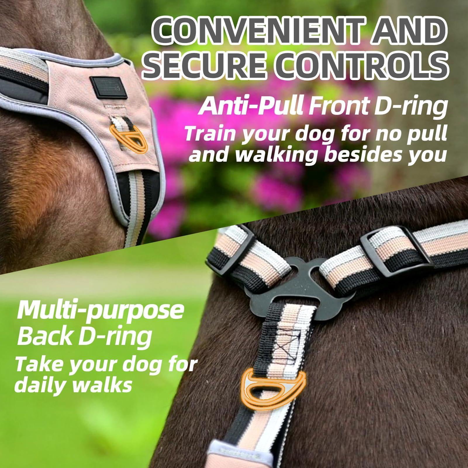 Escape Proof Dog Harness With Padded Handle  No Pull Pet Vest Durable Reflective For Medium Large Dogs Walking And Running Moccasin M