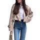 thumbnail image 3 of Chaqueta Corta de Ciclismo para Mujer, Gabardina Informal Cruzada con Cinturón Caqui M, 3 of 10