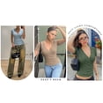 thumbnail image 6 of MOYIKO Wrap Tee Shirt for Women V Neck Ribbed Tops Lightweight Stretch Slim Fit Side Button Blouse Light Coffee T-Shirt XS, 6 of 7